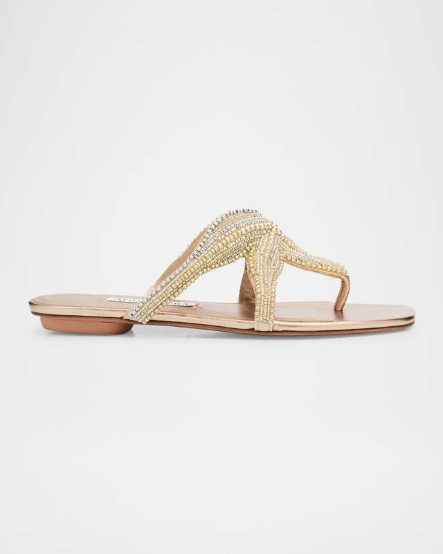 Pearly Beaded Flat Thong Sandals